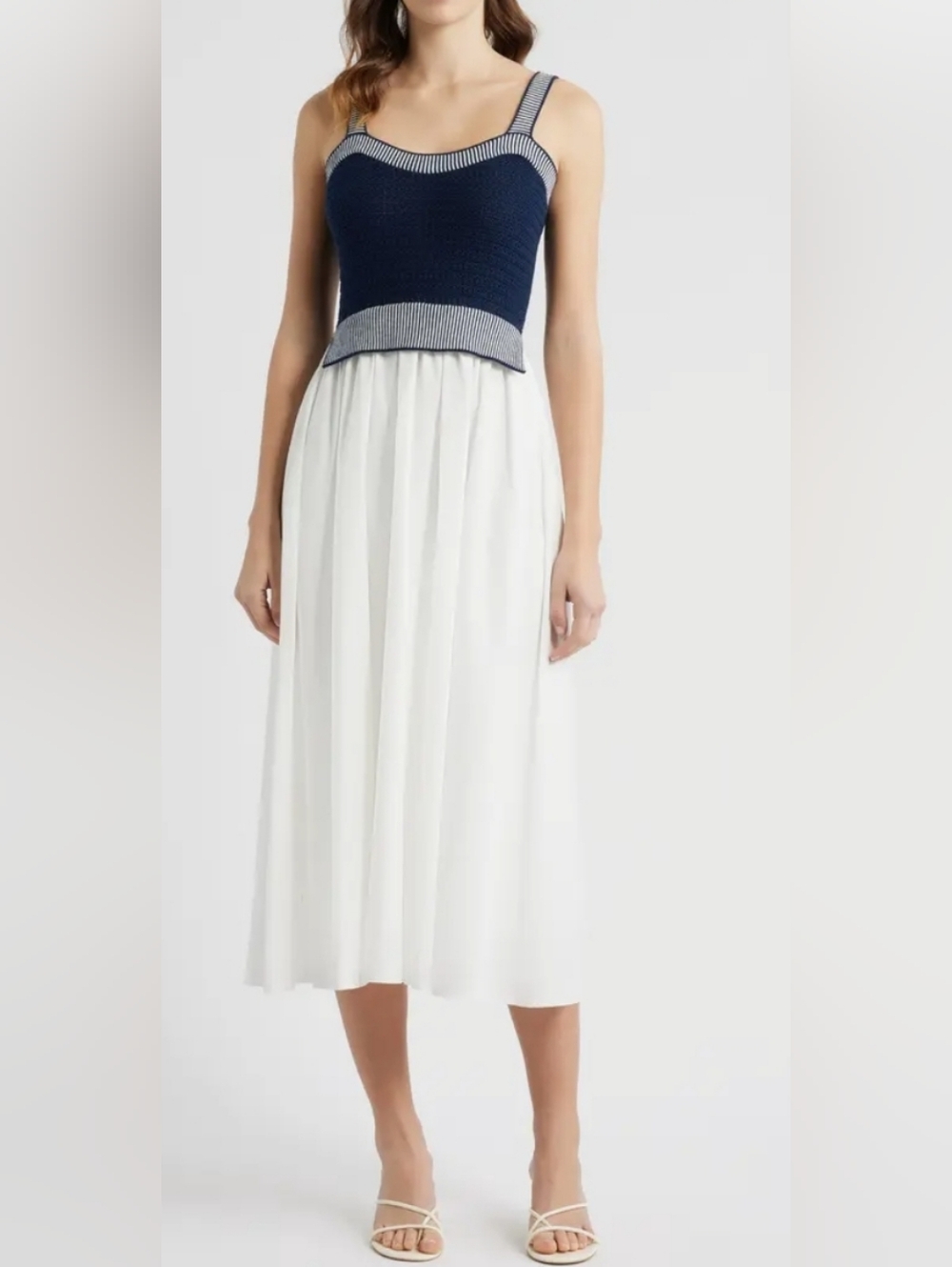 NWOT Moon River Crochet Top Mixed Media Midi Dress